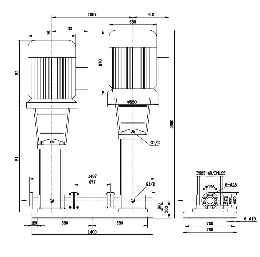 CR150 Vertical Multistage Pumps in Series size