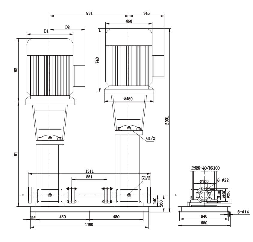 CR90 Vertical Multistage Pumps in Series size