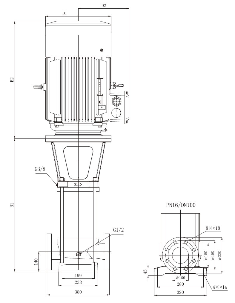 EMH90 Marine Multistage Pump Size